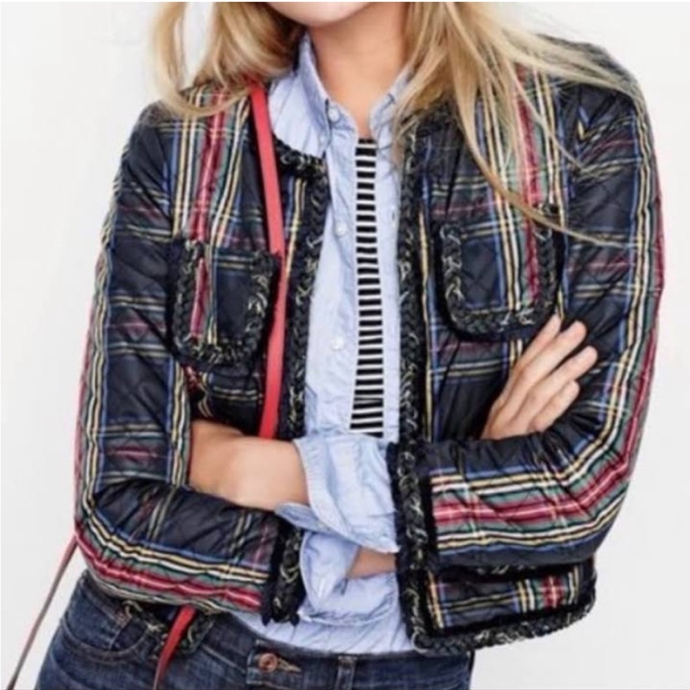 J. Crew Stuart Tartan Plaid Long Sleeve Boxy Fit Jacket Quilted 4 F7503 - Picture 1 of 10